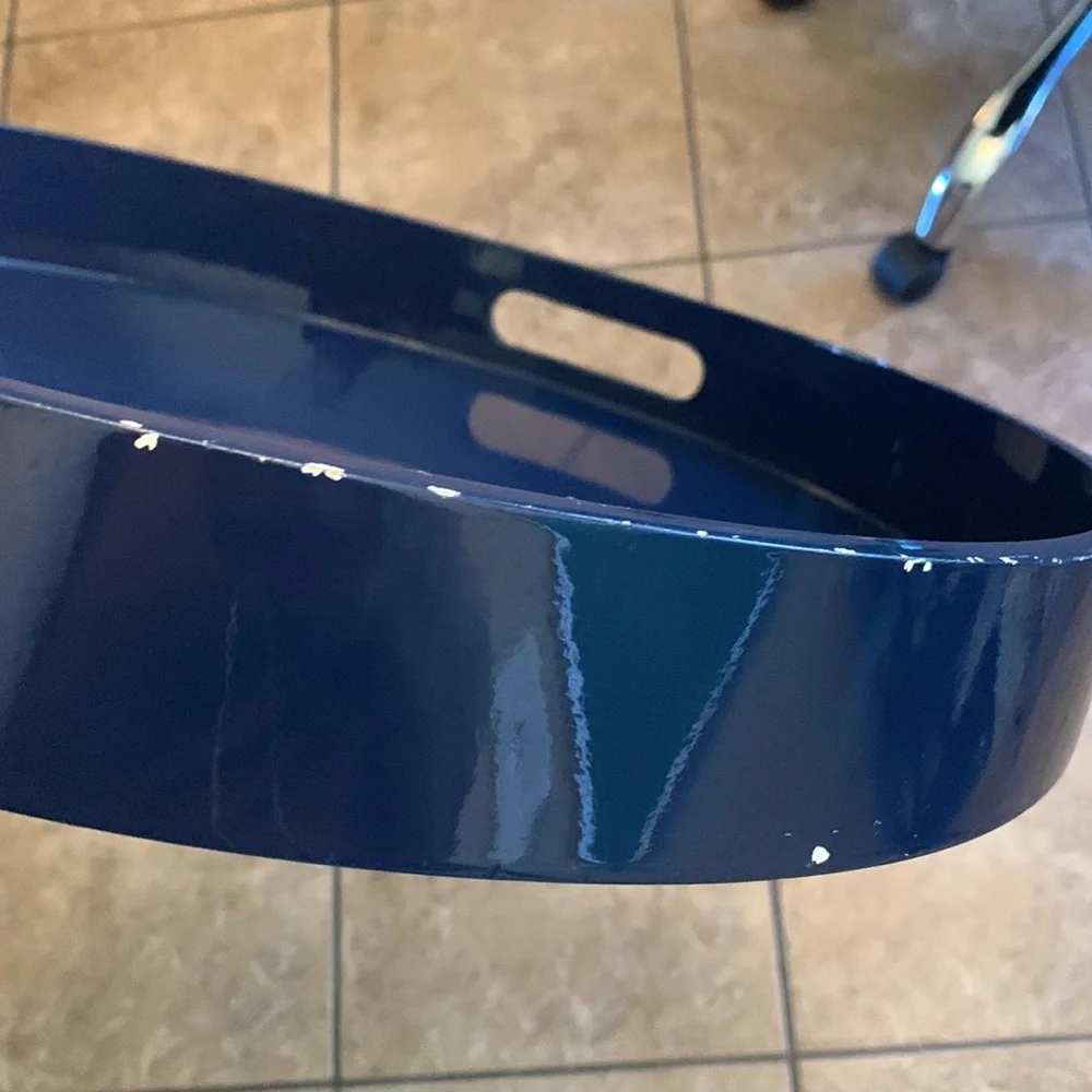 Crate & Barrel Round Blue Decorative Serving Tray